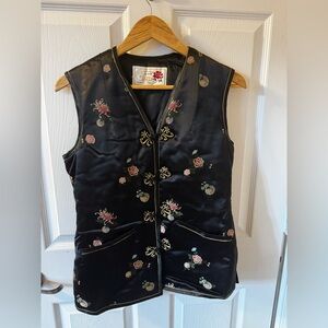 Chinese Embroidered Peony Black Vest